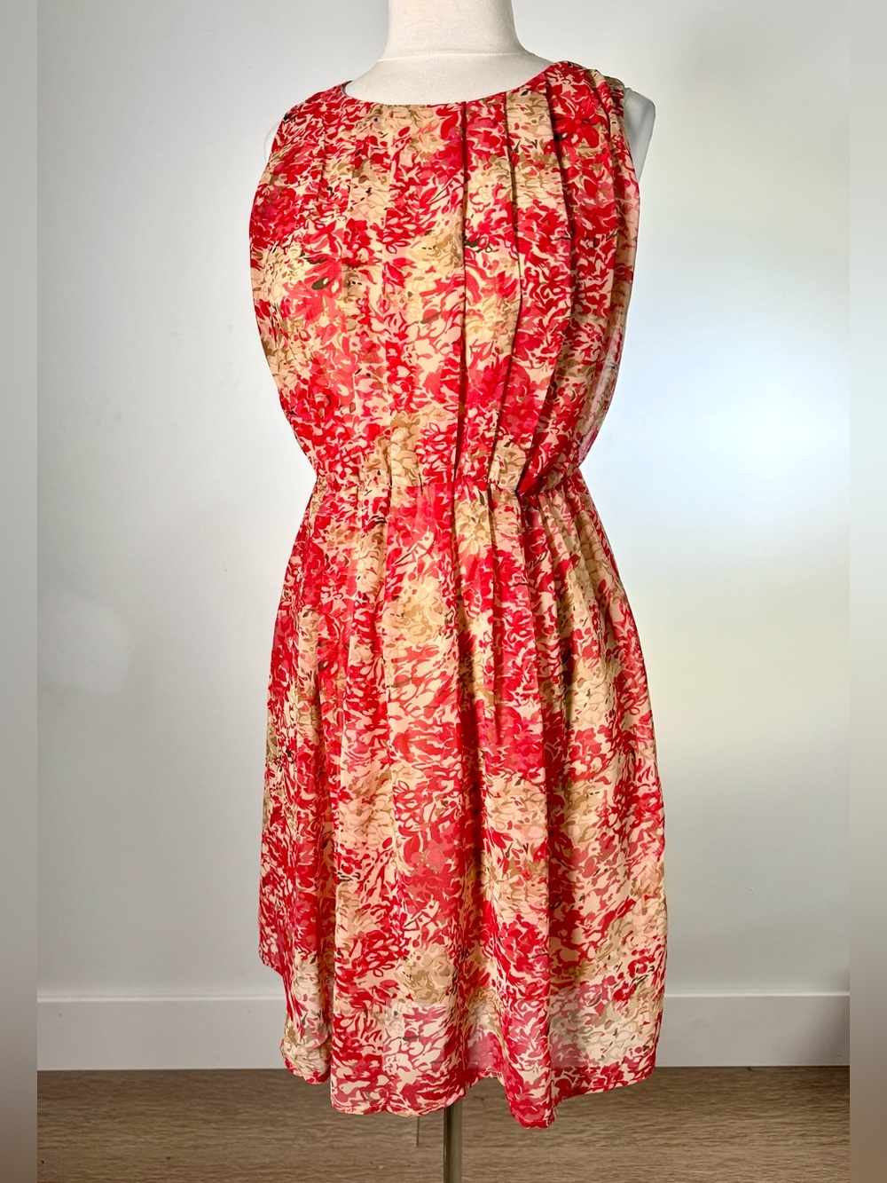 Cato Floral Chiffon Overlay Dress Lined Sleeveless Soft Flowing Midi Romantic